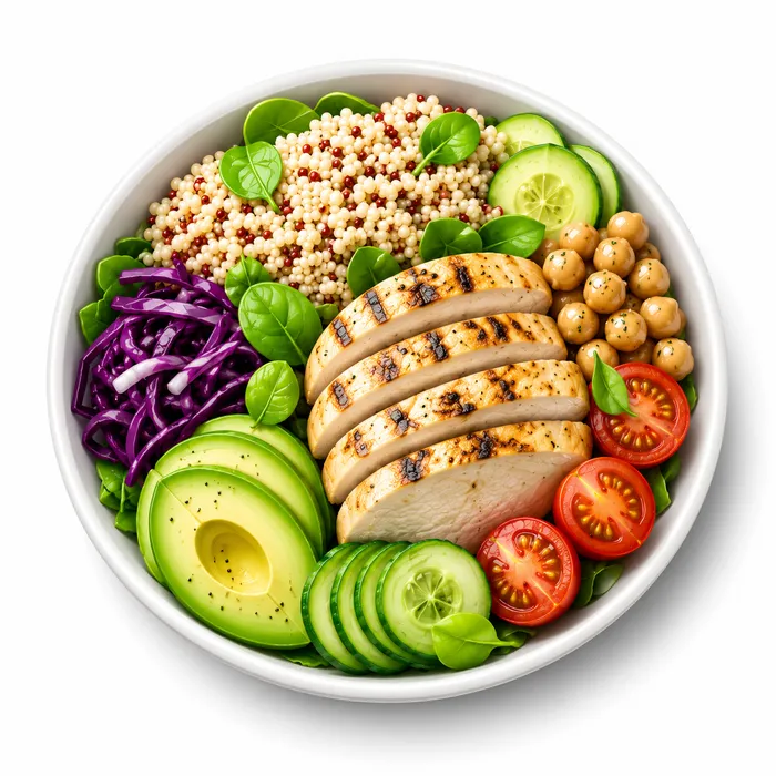 Grilled chicken and quinoa Buddha bowl