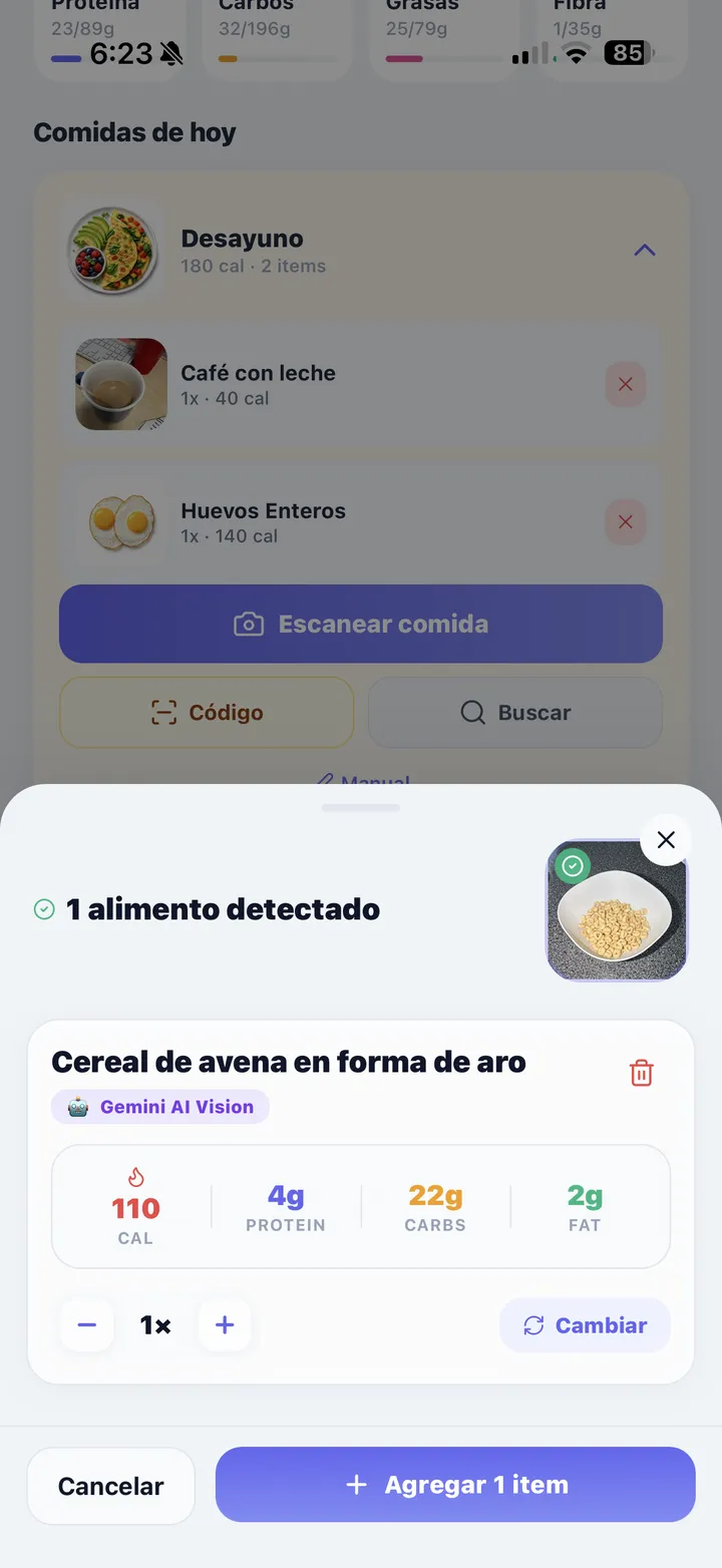 Weight Pocket AI food result — AI detected the food with macros